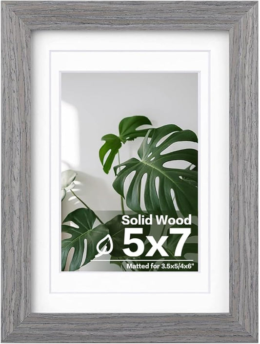 Egofine 5x7 Picture Frame Made of Solid Wood with Plexiglass, Display Pictures 3.5x5/4x6 with Mat or 5x7 Without Mat for Tabletop and Wall Mounting, Oak Grey