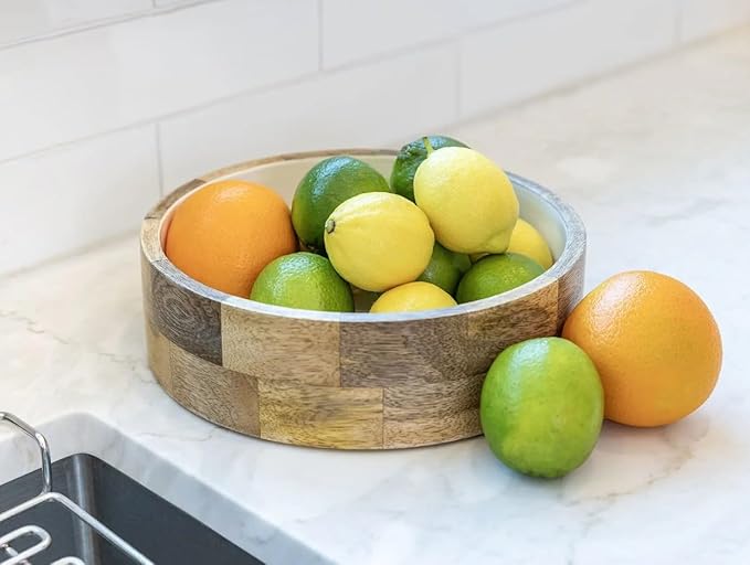 ARTISAN TOUCH Handcrafted Wooden Serving Bowls Set of 3 with White Inner – Solid Wood Salad Fruit Snack Bowls Food-Safe Finish