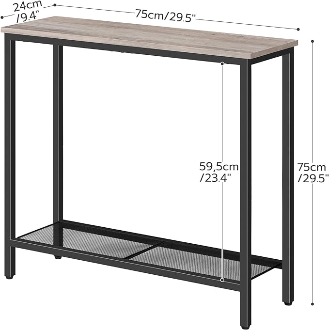 HOOBRO 29.5" Narrow Console Table, Small Entryway Table with Shelf, 2 Tier Thin Sofa Table, Behind Couch Table, Side Table, for Hallway, Living Room, Bedroom, Greige and Black BG74XG01