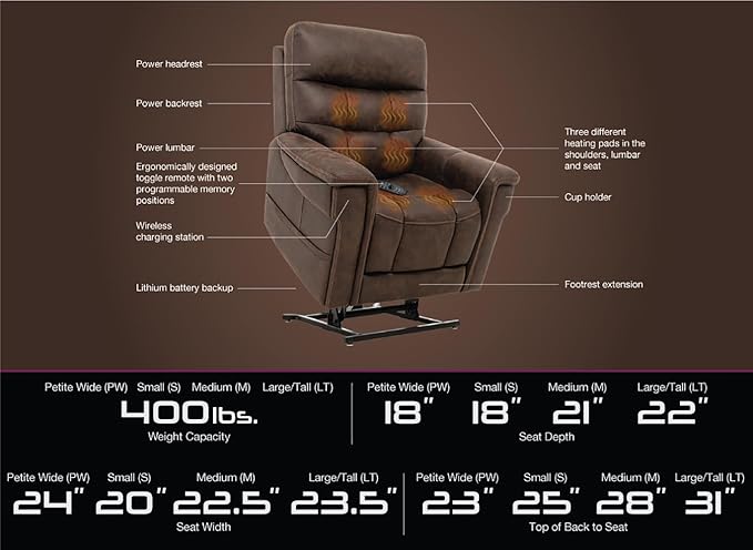 VivaLift! Radiance Power Recliner Lift Chair by PrideMobility, with 3 Heat Pads Heat System (Canyon Steel, Large-Tall with Inside Delivery & Setup)