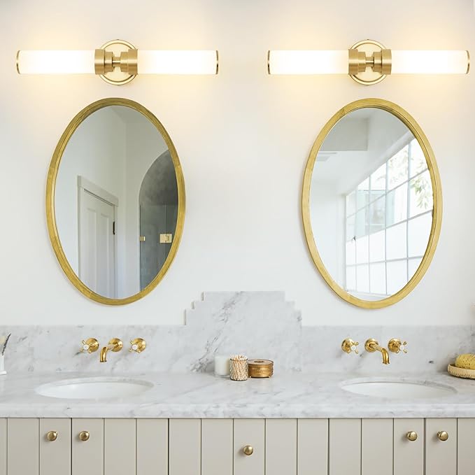 Bathroom Light Fixtures, Gold Wall Sconce with Milk Glass Shade, Modern Vanity Light Up and Down Sconces Wall Lighting - Bulb Not Included