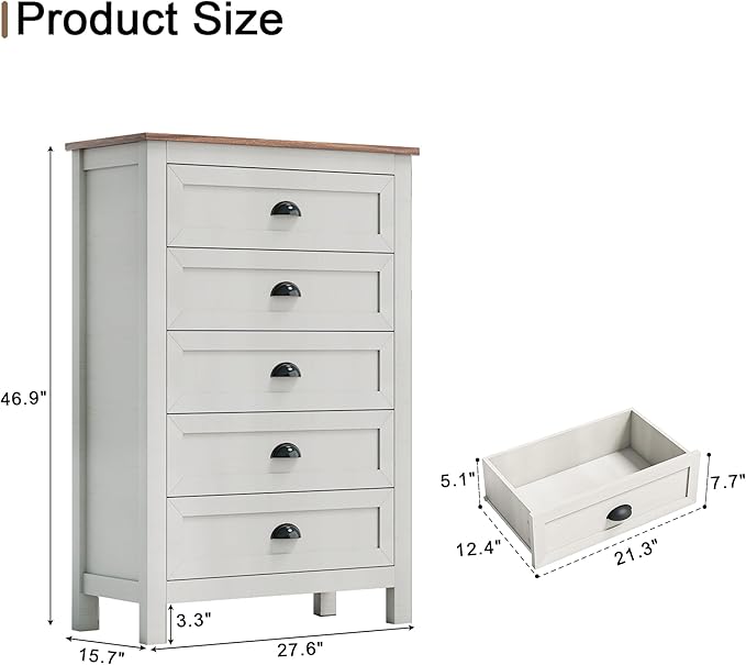 Wananlanen® Farmhouse Dresser for Bedroom, Antique Double Dresser & Chest of Drawer with Vintage Handle and Storage, Wooden Tall Rustic Organizer for Bedroom