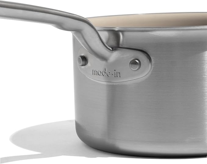 Made In Cookware - 2 QT Ceramic Non Stick Saucepan with Lid - 5-Ply Stainless Clad with Stay-Cool Handle - Professional Cookware - Crafted in Italy - Induction Compatible
