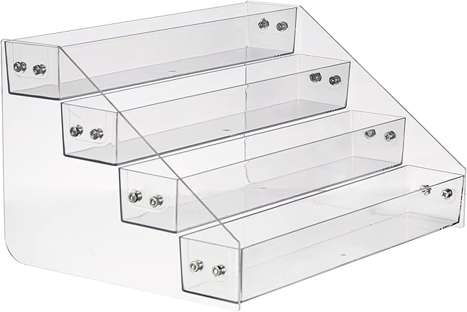 Acrylic Spice Rack, Tiered Spice Rack Shelf Seasoning Organizer for Countertop, Cabinet, Pantry, Kitchen Storage - 4 Tier