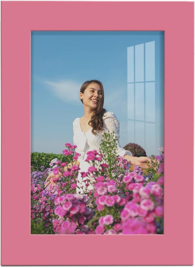Renditions Gallery 5x7 inch Picture Frame High-end Modern Style, Made of Solid Wood and High Definition Glass Ready for Wall and Tabletop Photo Display, Hot Pink Frame
