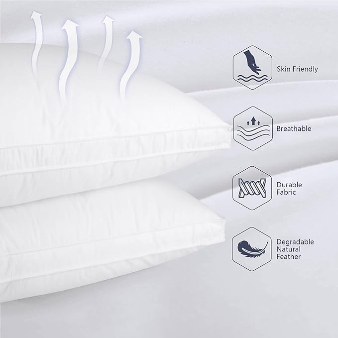 King Size Feather Pillow - Single Extra Large Down & Feather Blend Pillow 600 Fill Power, 100% Cotton Cover, Hypoallergenic, Hotel Quality