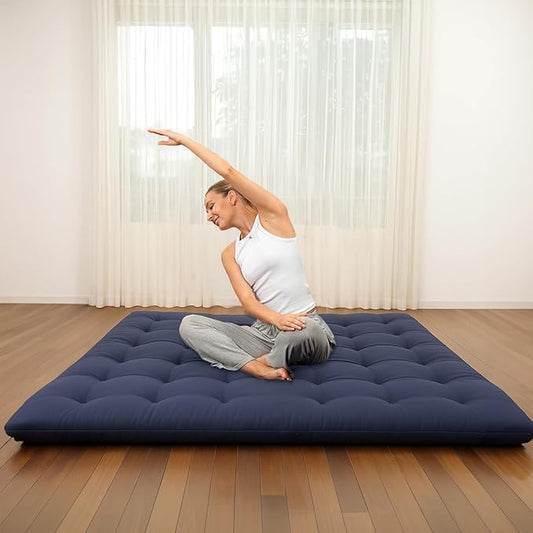 Syrinx Japanese Floor Futon Mattress, Foldable Tatami Sleeping Pad for Adults & Kids, Roll-Up Floor Bed or Bench Cushion