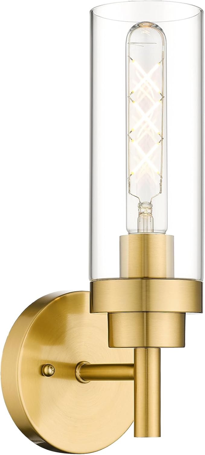 Emak Brushed Gold Sconce, Bathroom Vanity Light with Clear Glass Shade, Modern Wall Light Fixtures for Bathroom, Mirror, Hallway, Bedroom, WS085-BGD