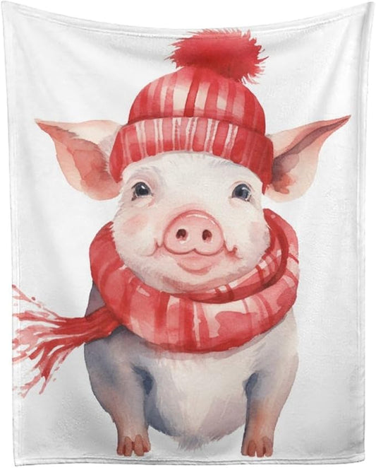 Christmas Winter Pig Fleece Throw Blankets Twin Size -Thick Fuzzy Warm Soft Twin Large Winter Blanket Throws for Bed 60x80 in