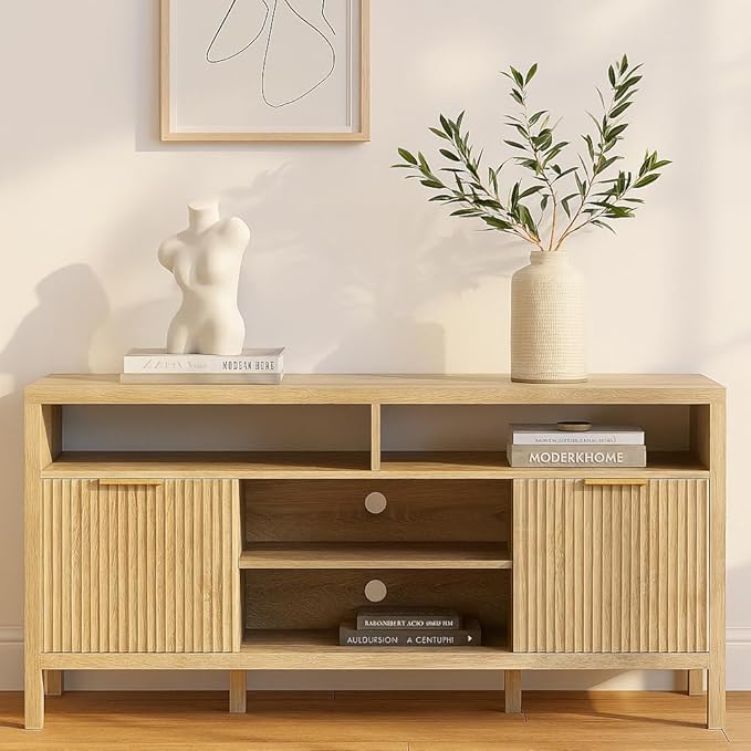 TV Stand for Living Room and Bedroom,Mid Century Modern TV Console, Entertainment Center with Storage,Media Entertainment Stand,TV Cabinet (60" Oak Tv Stand for 65" Tvs - Thickened Design b)