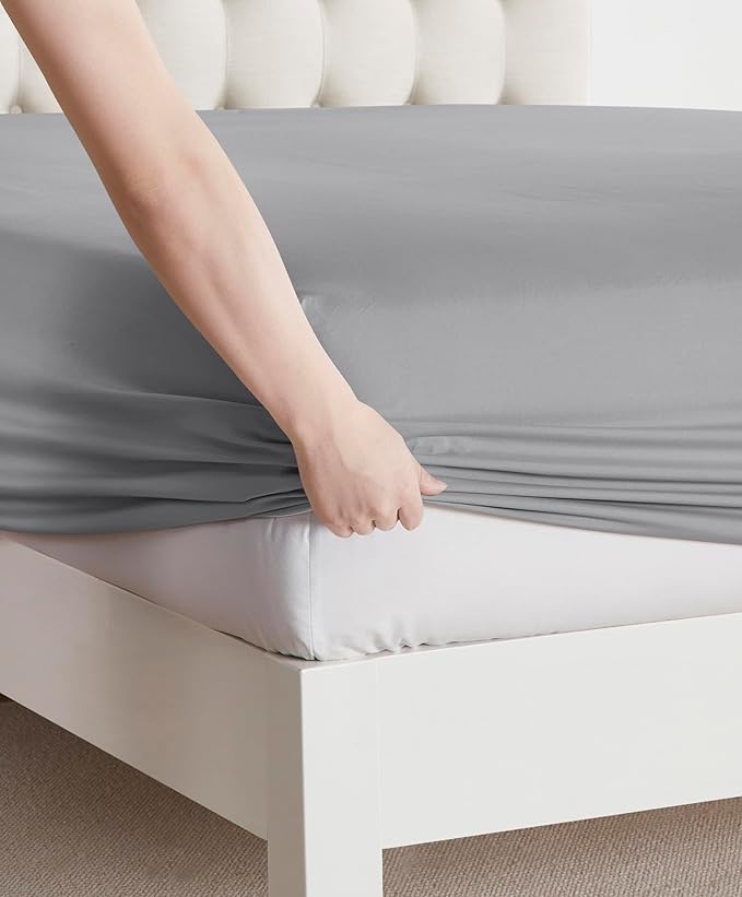 Clara Clark Bed Sheets, Premier 1800 Series Bed Sheet Set, Deep Pocket, Wrinkle, Fade, Stain Resistant, Luxury Soft Bedding Sheets & Pillowcases, Split King, Frost Grey