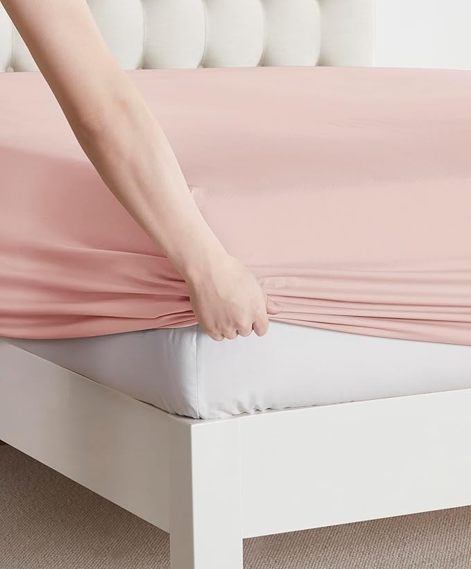 Clara Clark Bed Sheets, Premier 1800 Series Bed Sheet Set, Deep Pocket, Wrinkle, Fade, Stain Resistant, Luxury Soft Bedding Sheets & Pillowcases, Queen, Pink Beige