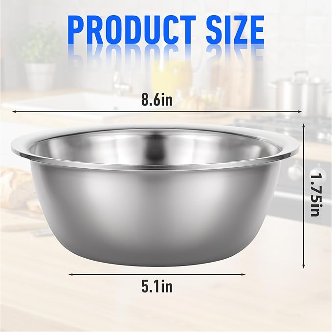 Set of 12 Stainless Steel Mixing Bowls, Nesting Metal Prep Salad Bowl Bulk Kitchen Large Reusable Baking Food Container for Hotel Restaurant Home Cooking, Silver(8.66 x 3 Inch)