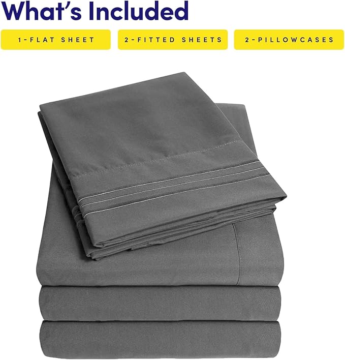 1500 Supreme Collection Extra Soft Split King Sheets Set, Gray - Luxury Bed Sheets Set with Deep Pocket Wrinkle Free Bedding, Over 40 Colors, Split King Size, Gray