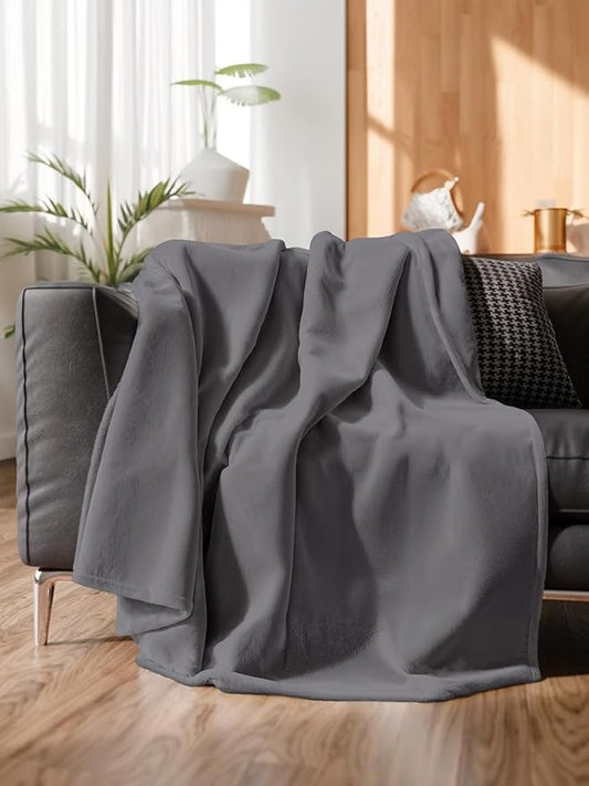 Ultra Soft Fleece Blanket Throw Size - Flannel Fleece Luxury Throw Blanket - Lightweight for Couch Bed Chair - Thick, Warm and Breathable - All Season Cozy Anti-Static Microplush Bedding, Dark Grey