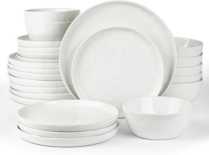 Famiware Mars Plates and Bowls Sets, 24 Pieces Dinnerware Sets, Dishes Set for 8, White