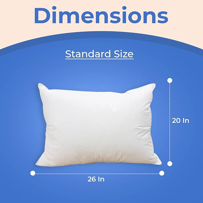 Firm Goose Down Pillow 1 Pack Standard Size 25 Ounce 20x26 Inch RDS Certified Fine Cotton Shell - Made in USA - Firm White Down Pillow
