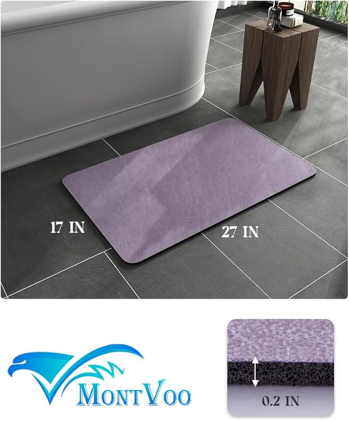 MontVoo -Bath Mat Rug-Rubber Backing Non Slip Quick Dry Absorbent Thin Bathroom Rugs Fit Under Door-Faux Suede Surface Bathroom Floor Mats-Shower Rug for in Front of Bathtub Shower Lavender 17"x27.5"
