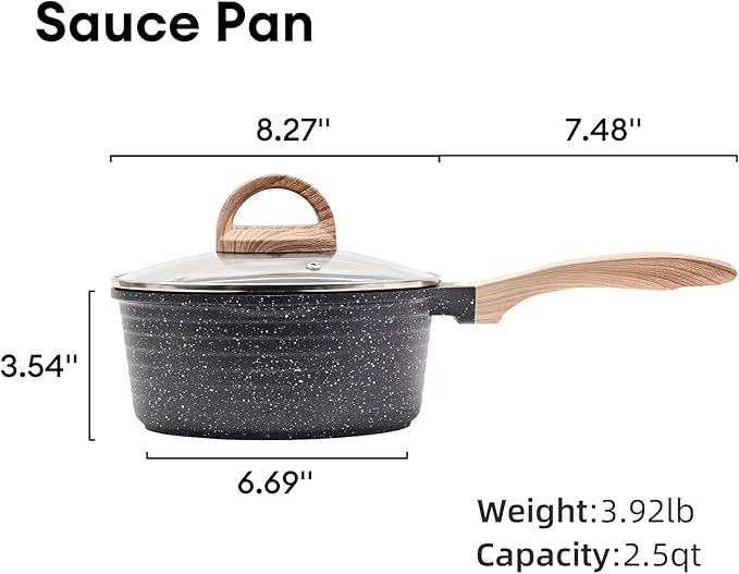 JEETEE 2.5 Quart Sauce Pan with Lid, Non Stick Small Pot with Coating, Masterclass Cookware Sauce Pot for Cooking, PFOA/PFOS Free