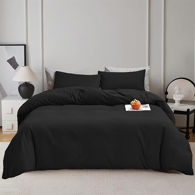 Luxlovery Black Queen Comforter Set Men All Black Bedding Comforter Queen Size Blackish Boys Blanket Quilts Soft Breathable Lightweight Fluffy 3PCS Bed Set Teens Adults