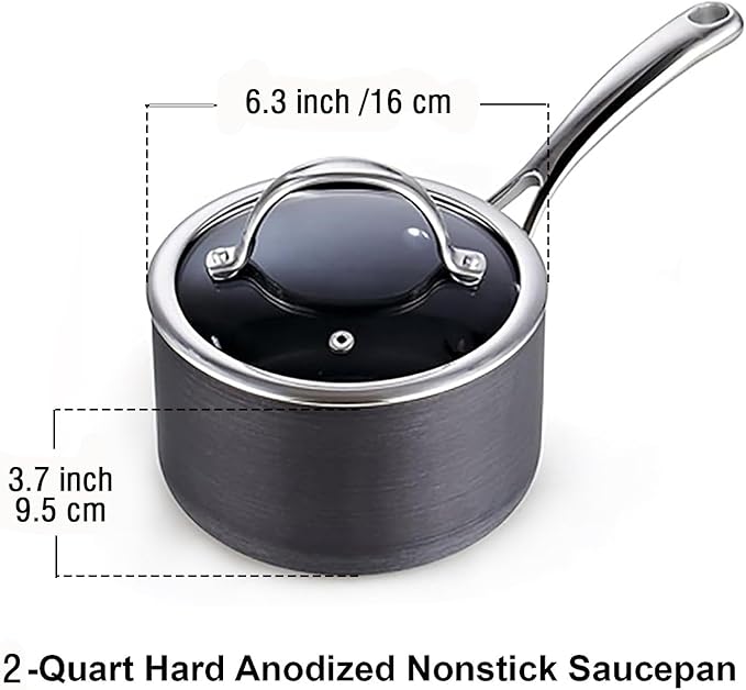 Cooks Standard 2-Quart Hard Anodized Nonstick Saucepan with Lid, Black