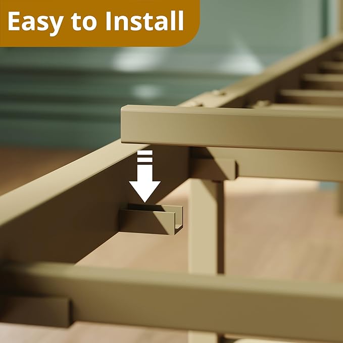 LIKIMIO Queen Bed Frame, Storage Headboard with Charging Station, Solid and Stable, Noise Free, No Box Spring Needed, Easy Assembly (Dark Green)