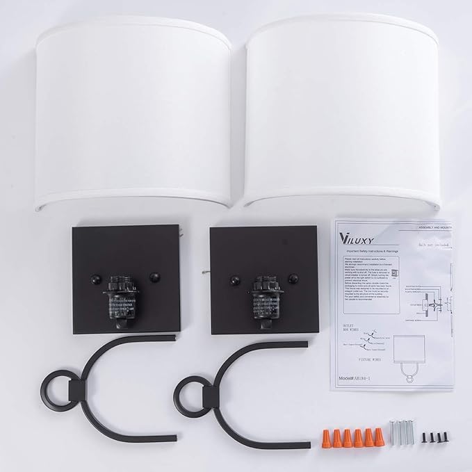VILUXY Modern Wall Sconces Bedside Wall Sconce Lighting Fixture with White Fabric Shade for Bedroom, Hallway, Entryway, Passway, Bathroom, Vanity 2 Pack