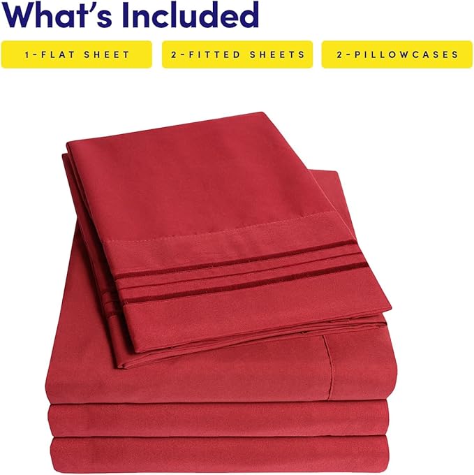 1500 Supreme Collection Extra Soft Split King Sheets Set, Red - Luxury Bed Sheets Set with Deep Pocket Wrinkle Free Bedding, Over 40 Colors, Split King Size, Red
