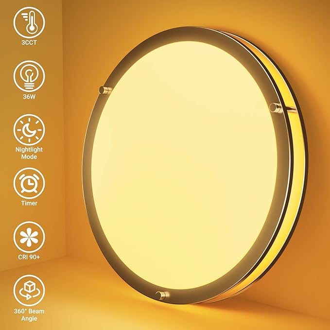 libtit 16Inch Flush Mount Ceiling Lights with Remote, 36W Dimmable LED Ceiling Light 3000K-6500K Adjustable, Large & Bright Brushed Nickel Light Fixture for Kitchen Bedroom LivingRoom -1Pack