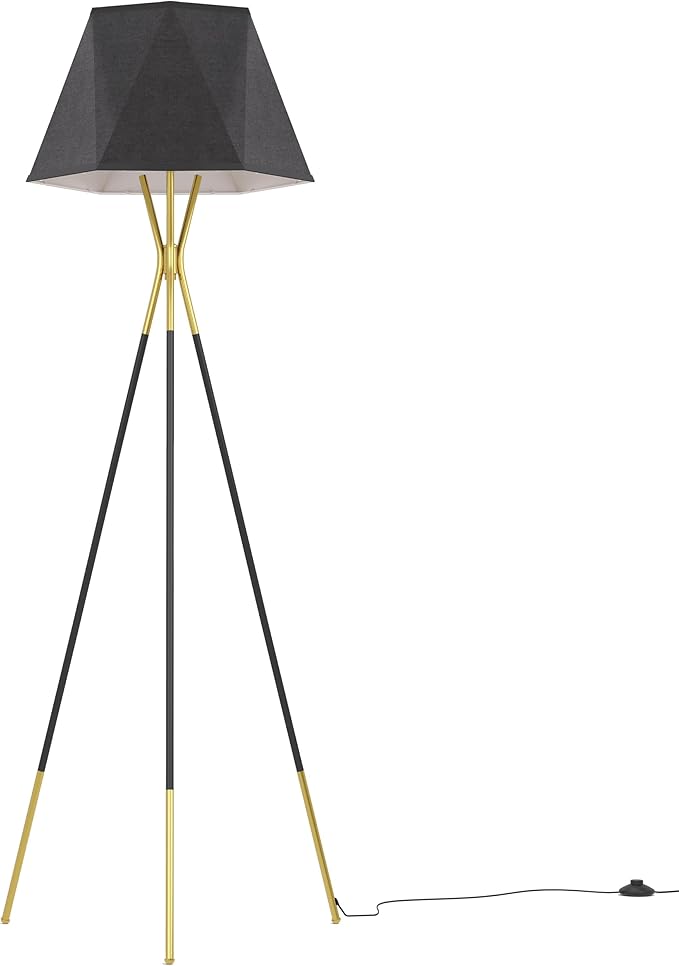 Inlight 65" Modern 1-Light Black and Gold Tripod Floor Lamp with Geometric Design Shade and Black Metal Legs, Bulb Not Included, IN-0808-1-BK