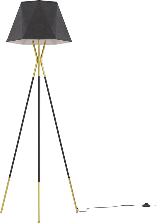 Inlight 65" Modern 1-Light Black and Gold Tripod Floor Lamp with Geometric Design Shade and Black Metal Legs, Bulb Not Included, IN-0808-1-BK