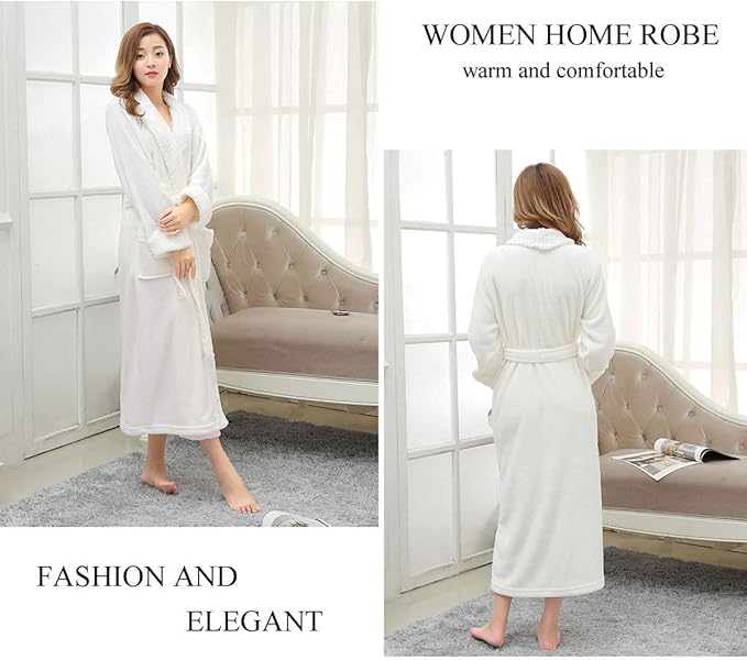 Hellomamma Long Bath Robe for Womens Plush Soft Fleece Bathrobes Nightgown Ladies Pajamas Sleepwear Housecoat