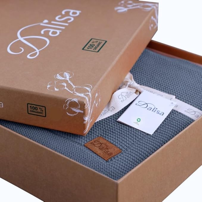 Dalisa 100% Organic Turkish Cotton Throw Blanket - GOTS Certified, Cozy - Perfect for Couch, Bed, and Home Decor - Boho Vintage Knit Alina (Grey Blue, 50x60)