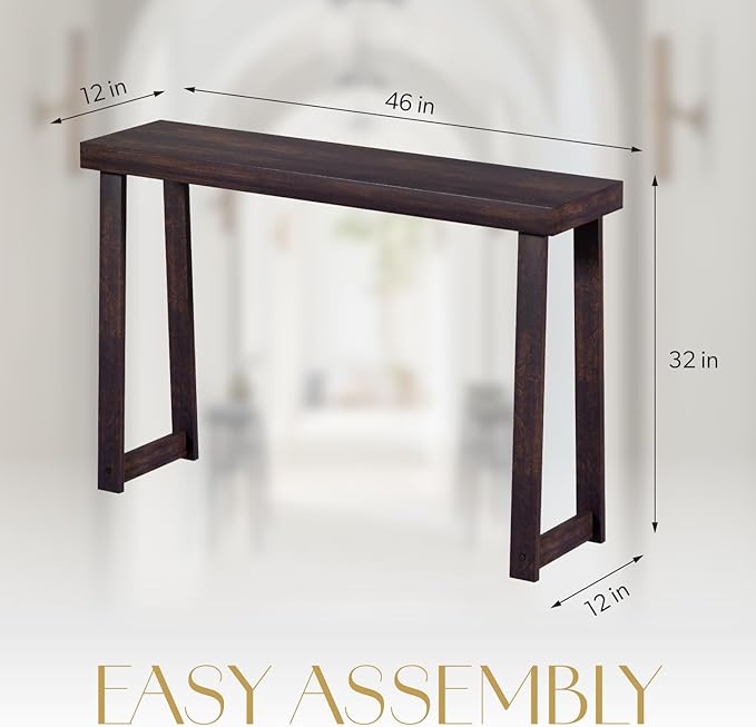 Solid Wood Console Table (46.25x12x32in) - Narrow Entryway & Hallway Table, Sofa Table for Living Room/Foyer, Easy Assembly
