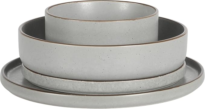 Gibson Elite Gelston Stoneware Matte Reactive Glaze 16 Piece (Service for 4) Plates and Bowl Dinnerware Set - Grey