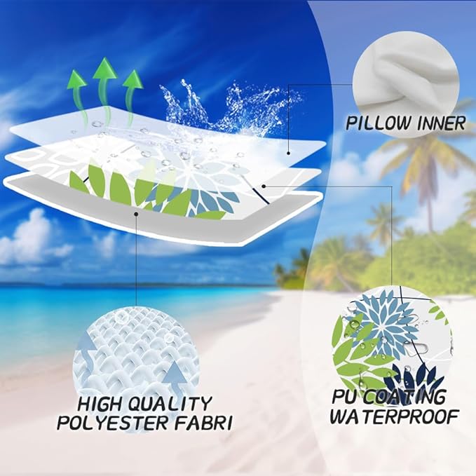 Green and Dark Light Blue Floral Pillow Covers 18x18 Set of 2 Outdoor Pillows Covers Waterproof Summer Pillowcovers Polyester Cushion Case Decor for Couch Patio Funiture Garden Porch 01U18