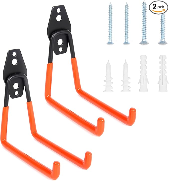 2 Pack Heavy Duty Steel Utility Wall Hooks, Wall Mount Garage Storage Organizer for Hanging Ladders, Bikes,Garden Tools, Skis