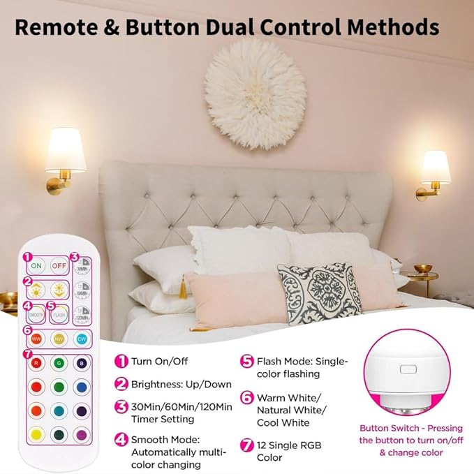 Battery Operated Wall Sconces Set of Two, Brass Gold Rechargeable Wireless Sconce Wall Lighting, Cordless Wall Mounted Lamp with USB Charging Bulb, Wall Light with Linen Fabric for Bedroom Living Room