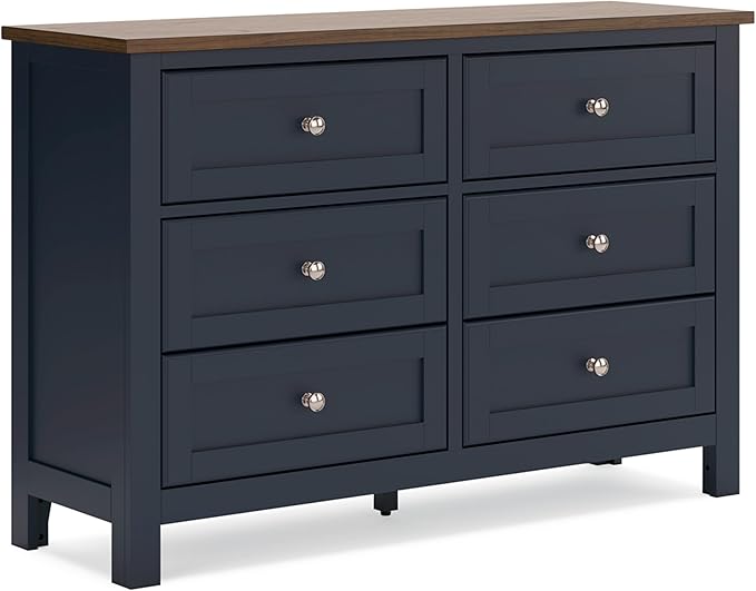 Signature Design by Ashley Landocken Shaker 6-Drawer Dresser with Metal Knobs, Light Brown & Blue