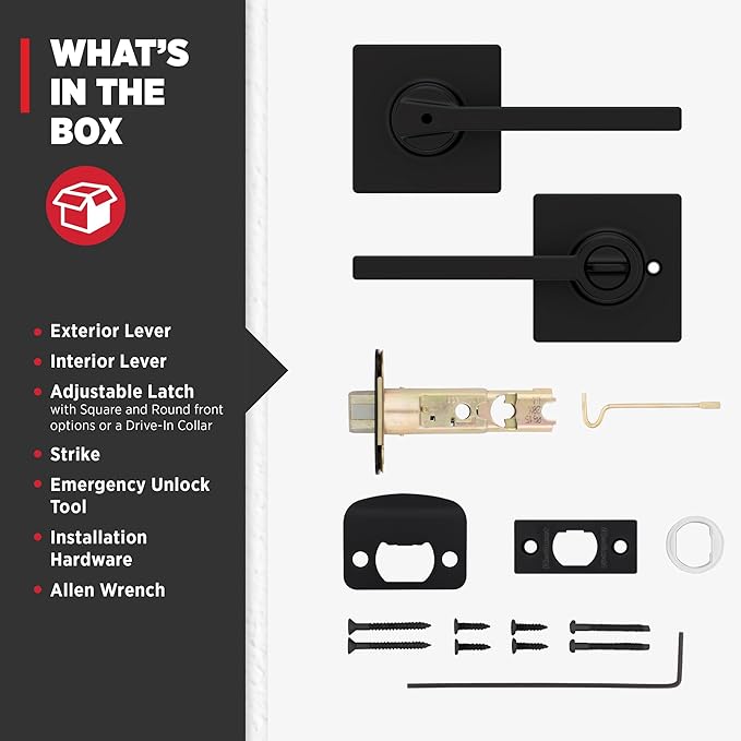 Kwikset Casey Interior Privacy Door Handle with Lock, Door Lever for Bathroom and Bedroom, Matte Black Reversible Keyless Turn Lock, with Microban Protection (Pack of 2)