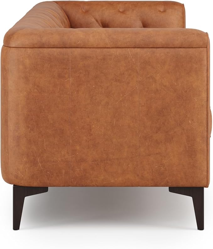 Valencia Avery Leather Couch 89" | Top Grain Nappa 11000 Leather 3 Seater with Tufted Back, Solid Wood Frame, Plush Cushioning, Saddle Tan