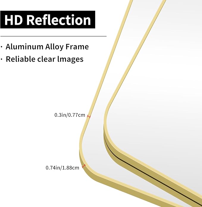 55x36 Inch Gold Bathroom Mirror, Metal Framed Large Rectangle Mirror, Rounded Rectangular Vanity Mirror, Wall Mounted Mirror for Over Sink Living Room Bedroom Entryway Horizontal/Vertical