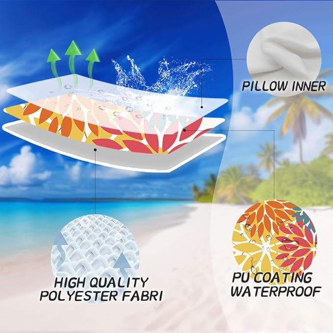 DFXSZ Outdoor Pillow Covers 16x16 Inch Set of 2 Orange Yellow Red Flower Decorative Waterproof Fall Summer Outdoor Pillow Covers for Patio Funiture Garden Couch 168G16