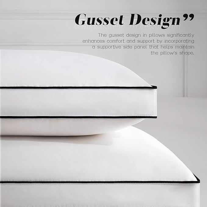 Feather Down Pillows King Size Set of 2 with Gusset, Luxury Hotel Collection Bed Pillow 2 Pack, Down Surrounded Pillows for Sleeping, Firm for Side, Back Sleepers 20x36 in.