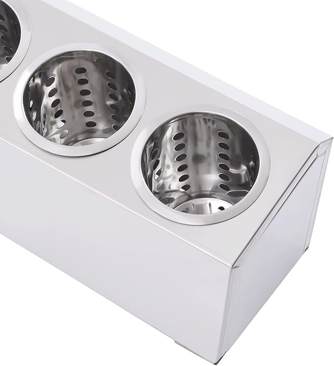 DYNAMI 4-Compartment Stainless Steel Utensil Holder,Commercial Perforated Silverware Holder,Cylinder Silverware Utensil Holder Flatware Organizer Countertop,for Restaurant Kitchen (4-Compartment)