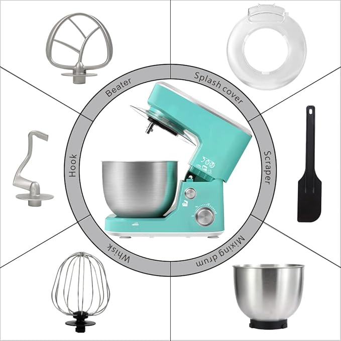 CUSIMAX Stand Mixer, 5-QT Stainless Steel Bowl Food Mixer, Tilt-Head Kitchen Electric Mixer with Dough Hook, Mixing Beater and Whisk, Splash Guard, Green