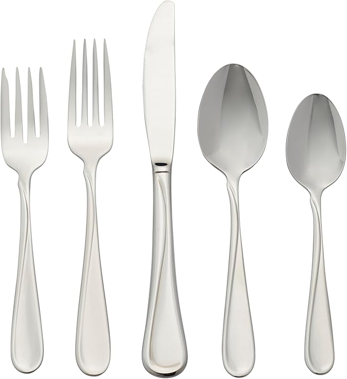 Oneida Silverware Set For 4, Flight 20-Piece Everyday Flatware Set, Service For 4, 18/0 Stainless Steel, Swirl, Mirror Finish, Dishwasher Safe, Knives Spoons and Forks Set, Dining (Silver, 20 Pieces)
