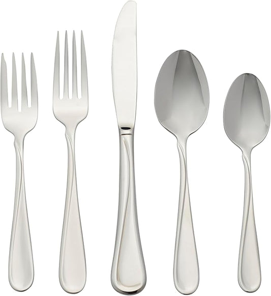 Oneida Silverware Set For 4, Flight 20-Piece Everyday Flatware Set, Service For 4, 18/0 Stainless Steel, Swirl, Mirror Finish, Dishwasher Safe, Knives Spoons and Forks Set, Dining (Silver, 20 Pieces)
