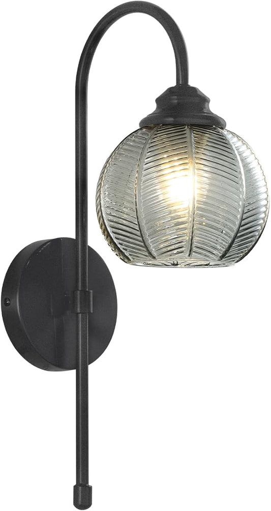 KCO Lighting Smoked Glass Wall Light Large Black Globe Wall Sconce Mid Century Modern Bathroom Vanity Light Fixture Black Long Wall Sconce Farmhouse Hardwire Wall Sconce