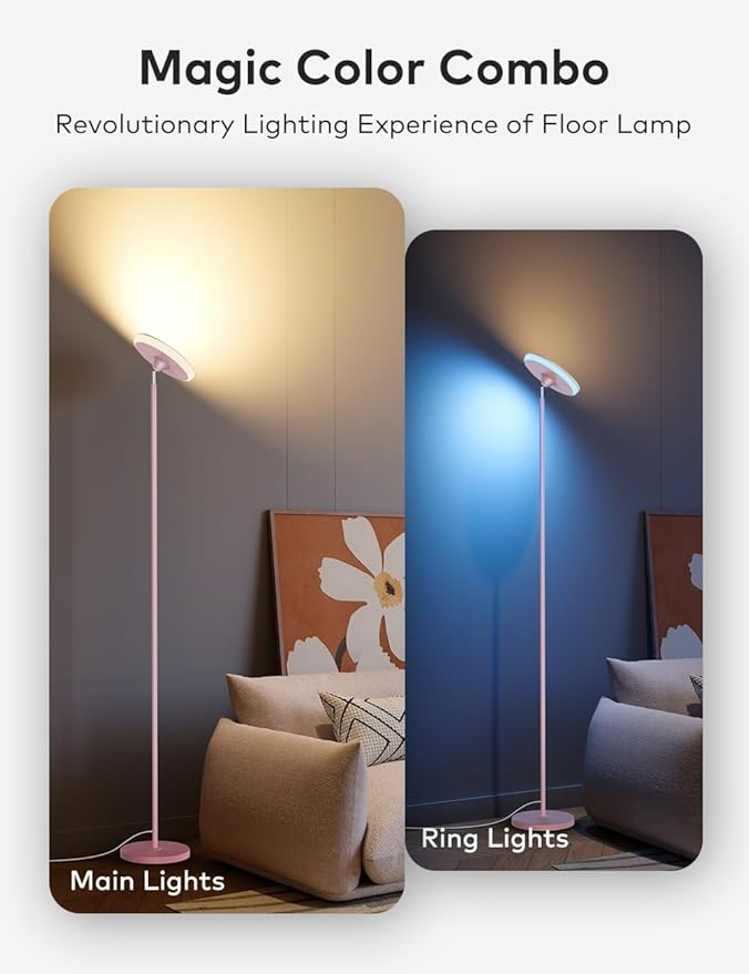 Bright Floor Lamp,42W 3700LM LED Torchiere Floor Lamps for Living Room, 71in Modern Tall Standing Light with Remote,Color & Brightness Dimmable Room Lamps,1/2/3H Timer for Bedroom,Office (Pink)